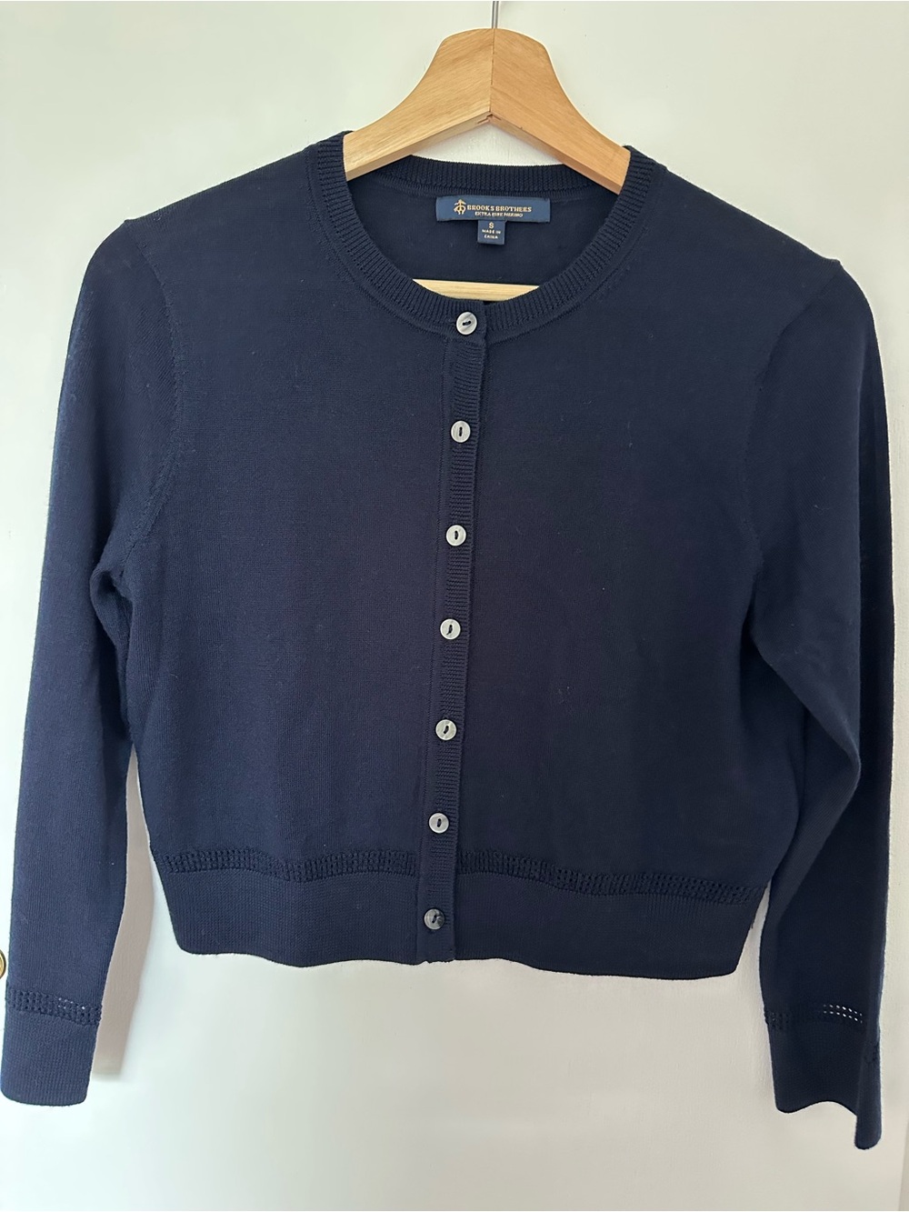 Brooks Brothers Navy Crewneck Button-Front Sweater Cardigan